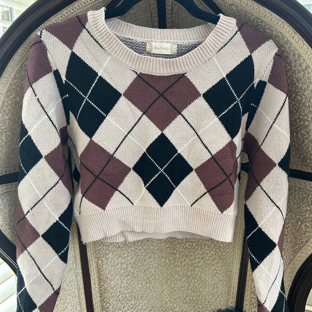 Altar'd State Brown Plaid Cropped Sweater Size Large